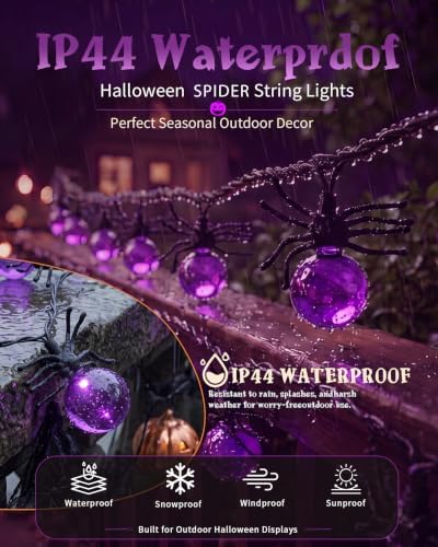 12FT Halloween Purple Spider String Lights, Plug-in 20 LED Decor