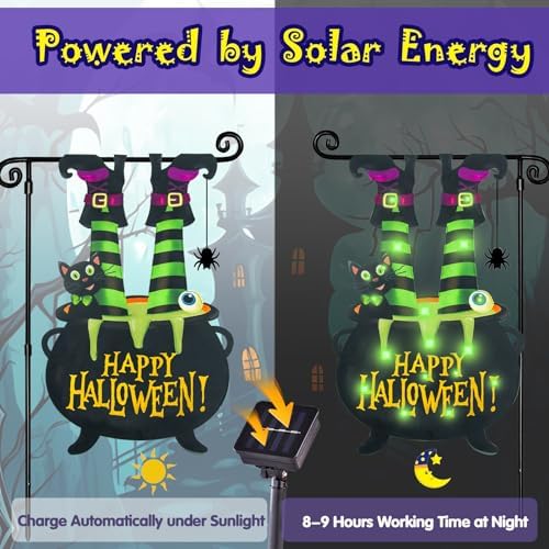 Halloween Lighted Garden Flag, Witch Feet Yard Decor, 28x40 In