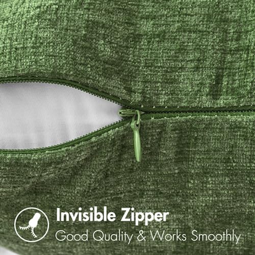 MIULEE Soft Chenille Lumbar Throw Pillow Covers Moss Green 12x20 Pack of 2
