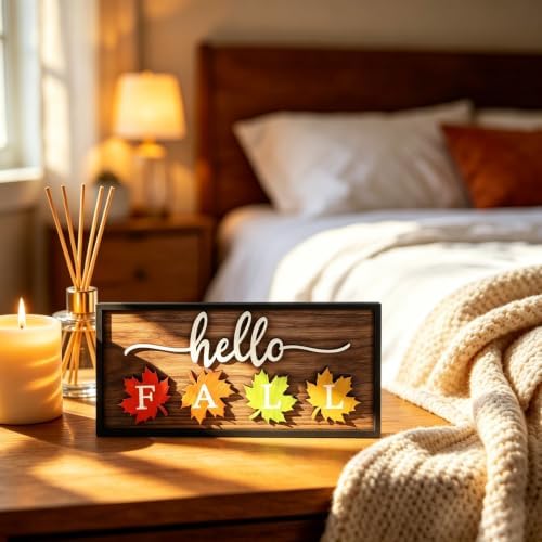 Hello Fall Table Decorations Wooden Block Sign Maple Leaf Letter Block