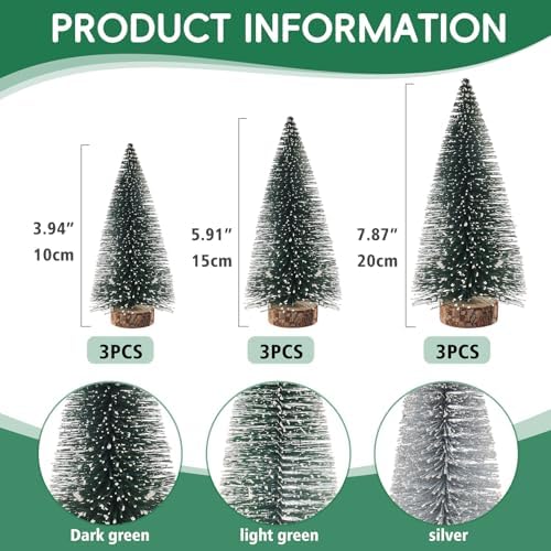 Desktop Miniature Pine Tree Tabletop Christmas Tree Small Pine Tree Decor Christmas Tree Toppers (Green Silver Dark Green)