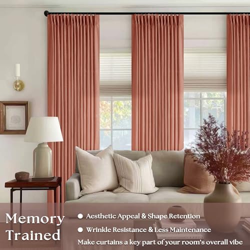Firebrick Pleated Linen Curtains 96 Inches Long for Living Room 2 Panel Set
