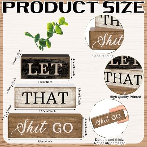 Moucuny 4 Pcs Wooden Block Signs Farmhouse Table Decoration for Bathroom