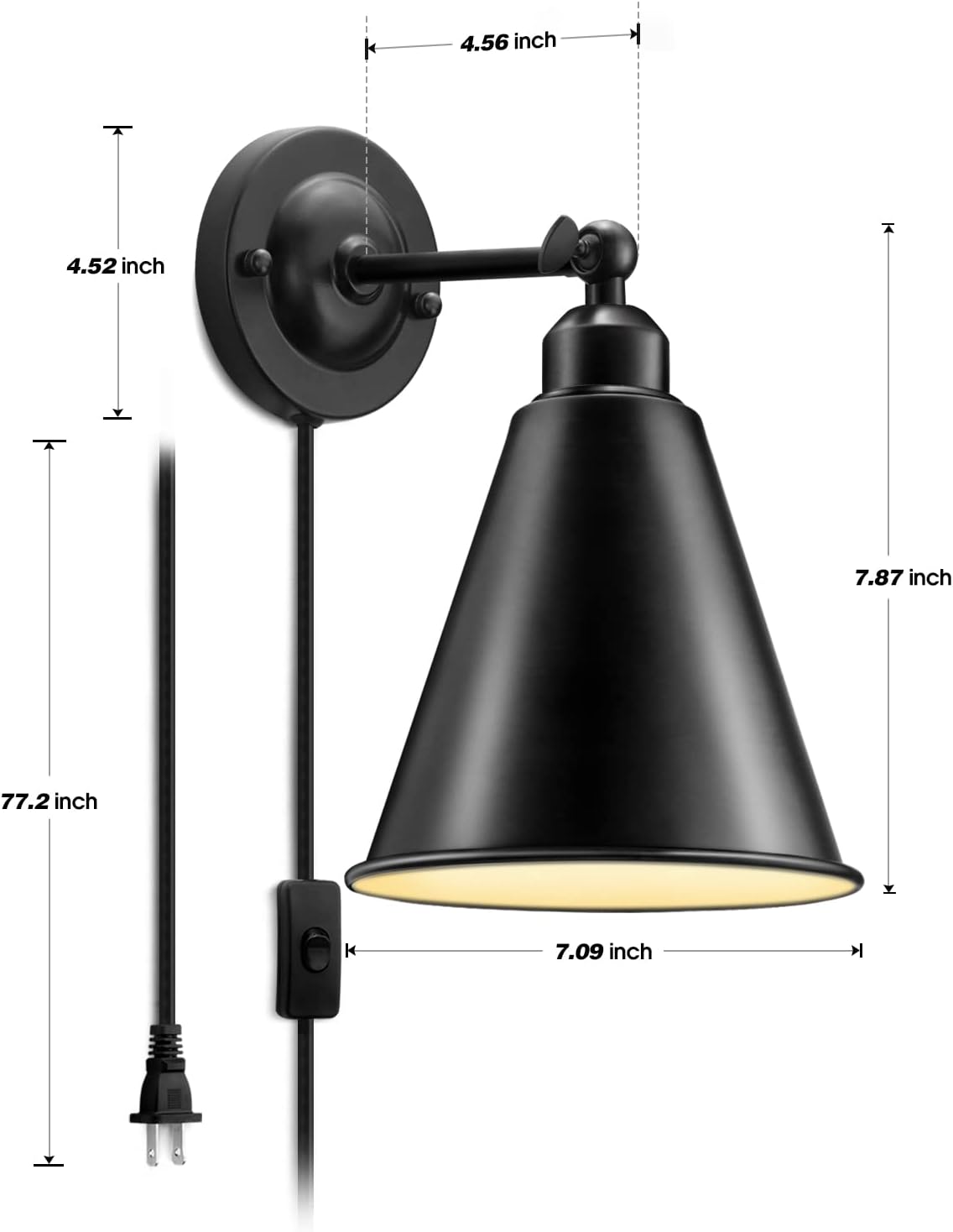 SLYYMY Plug in Wall Sconce, Black Wall Sconce, Industrial Vintage Wall Lamp | Swing Arm Plug in Wall Light with On Off
