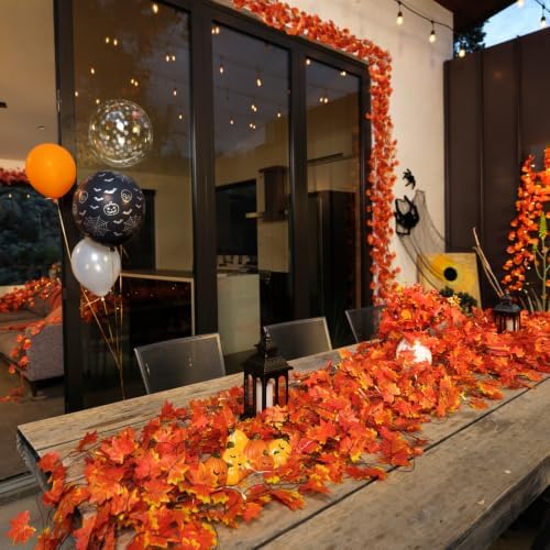 CQURE 48 Pack Fall Leaf Garland, Total 336Ft Artificial Fall Maple Leaves Autumn Vines Garland Thanksgiving Decor for Home Fireplace Party