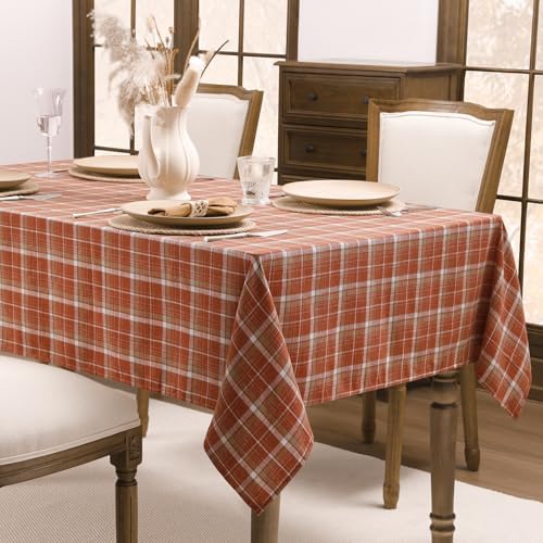 Romanstile Fall Checkered Tablecloth Rectangle, 54 x 108 Inch, Orange