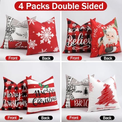 TOYPOPOR Christmas Pillow Covers 20x20 4Pcs Double‑Sided Winter Home Decor