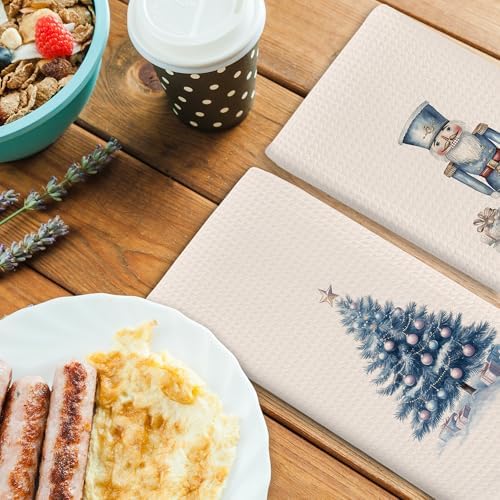 Chinoiserie Christmas Kitchen Towels Decor Set of 2 - Blue Christmas Tree Holiday Hand Tea Towels, Retro Grandmillenial Xmas Gifts Dish Towel Dishcloths Decorations for Home Kitchen, 16"x24"