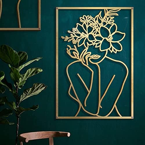Glamativity Large 4 Pack Gold Wall Art Décor, Minimalist Décor Single Line Art Wall Décor, Real Metal Wall Art, Woman's