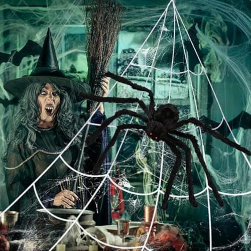 Halloween Decorations, 200" Triangular Spider Web +59" Giant Spider