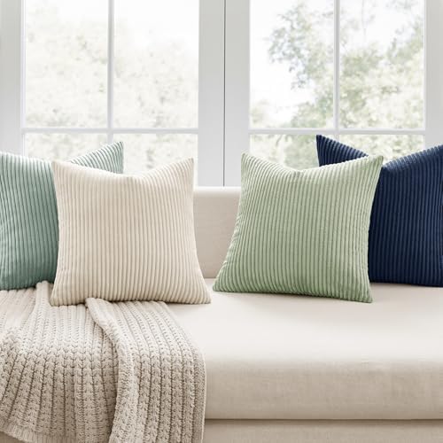 MIULEE Soft Corduroy Decorative Throw Pillow Covers Muted Teal 18x18