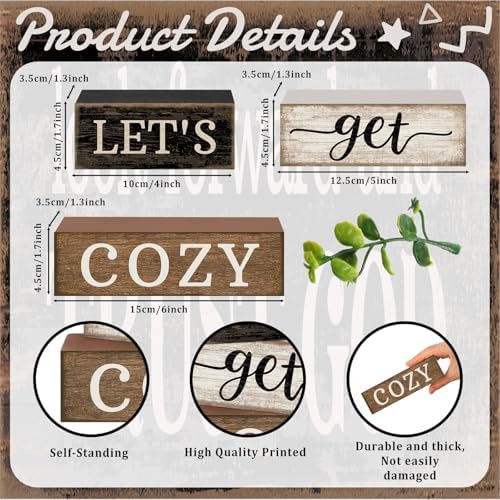 Moucuny 4 Pcs Farmhouse Table Decor Inspirational Wood Signs Let's Get Cozy