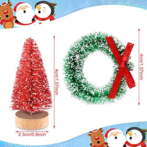 Zubebe 36 Pcs Bottle Brush Trees Mini Sisal Wreaths Frosted Christmas