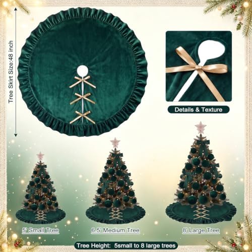 Velvet Christmas Tree Skirt, 48 Inches, Bow Style, Dark Green