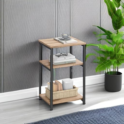 VASAGLE Side Table, Small End Table, Tall Nightstand, Steel Frame
