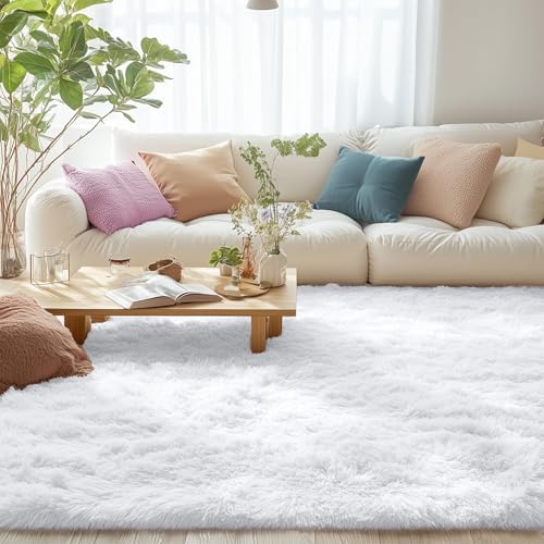 OLANLY 7x8 Machine Washable Large Area Rugs for Living Room, Bedroom, Soft Fluffy Shaggy Bedside Rug, Indoor Floor