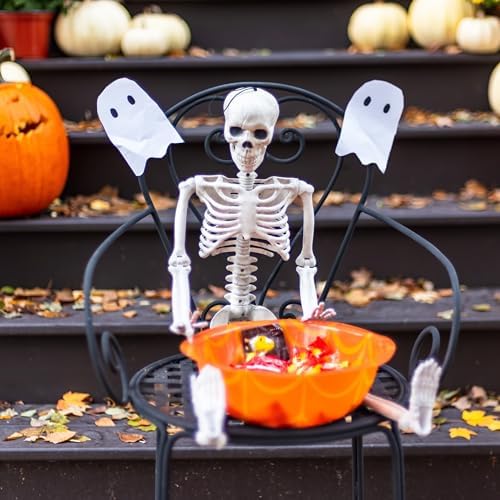 Halloween Decoration Outdoor 5 Pack Skeleton, 16" Plastic Posable Skeleton with Movable Joints, Small Hanging Skeletons for Halloween Decor, Haunted House Graveyard Props