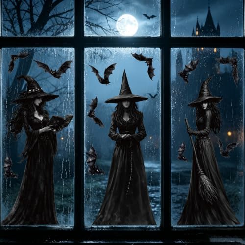 STEFORD Halloween Large Witch Window Clings, 3 Pcs