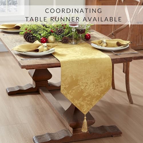 Poinsettia Elegance Jacquard Holiday Napkins, Set of 4, Gold - 17" W x 17" L