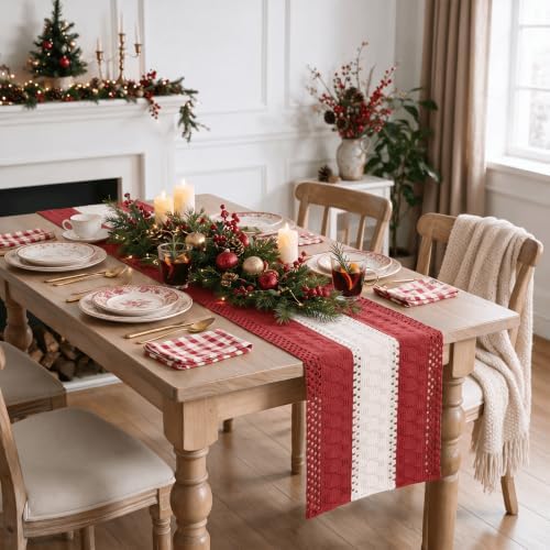 Artoid Mode Rose Red Farmhouse Woven Table Runner 12x90 Inch
