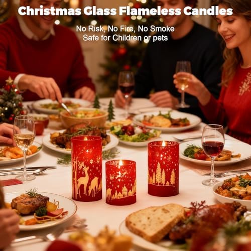 Wondise Red Christmas Reindeer LED Flameless Candles with Remote Timer