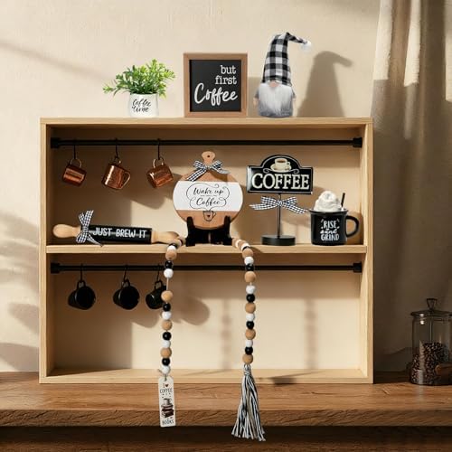 Coffee Bar Decor, 8 PCS Coffee Decorations for Table Tiered Tray Shelf