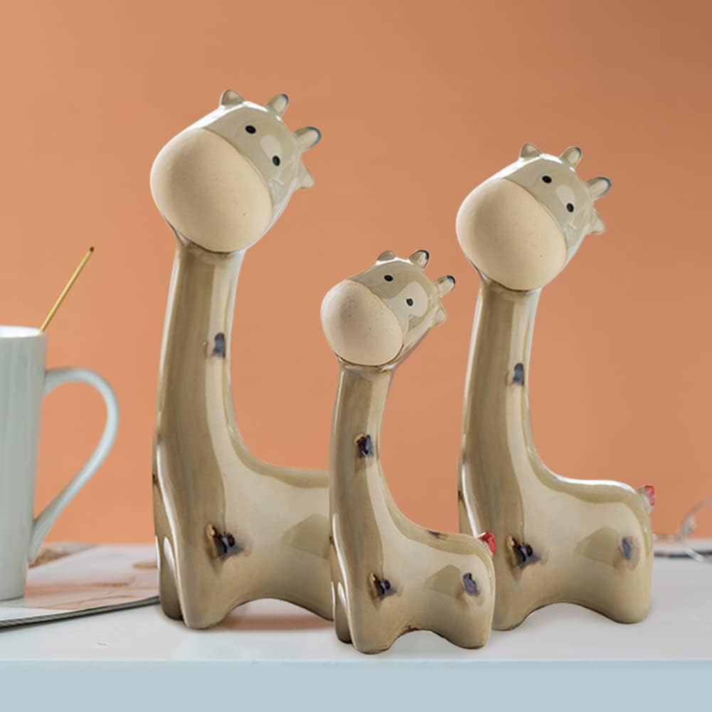 Ceramic Ornament Figurine Statue / Khaki Giraffe / Set of 3
