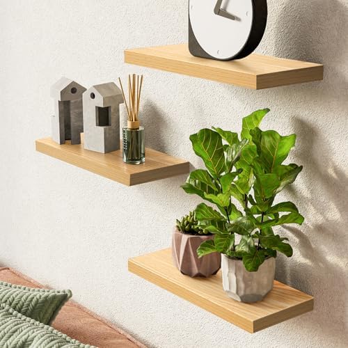 BAYKA Floating Shelves for Wall, Wall Mounted Rustic Wood Shelves for Bathroom, Bedroom, Living Room, Kitchen,Small