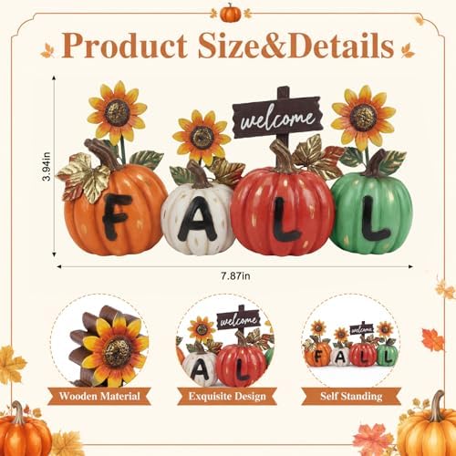 Amyhill Fall Pumpkin Table Decorations for Home Fall Letter Pumpkin with Sunflower Wooden Pumpkins Tabletop Sign for Autumn Thanksgiving Shelf Mantel Tiered Tray Table Decoration Party Supplies