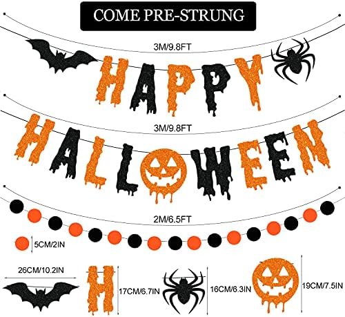 Glitter Happy Halloween Banner and Circle Dots Garland Party Decorations