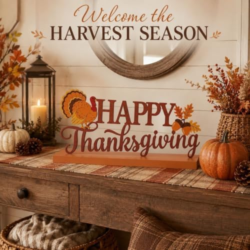 Metal Happy Thanksgiving Sign Fall Table Mantel Shelf Desk Decor