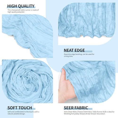 4 Pack Baby Blue Cheesecloth Table Runner 10Ft, Gauze Table Runners 21.5 x 120 inch,Semi Sheer Cheese Cloth Fabric Runner Bulk for Wedding,Party,Baby Shower,Bridal Shower