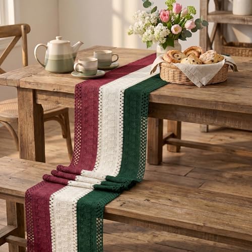 Artoid Mode Green Beige Red Farmhouse Rustic Table Runner 12x108 Inch