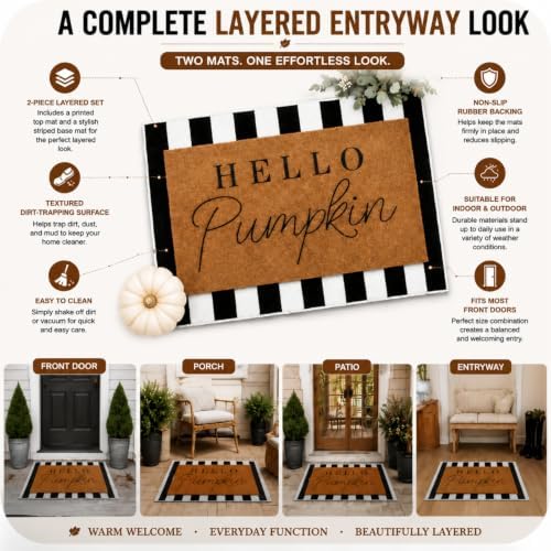 Tinideya 2 Pcs Halloween Hello Pumpkin Doormat, Black