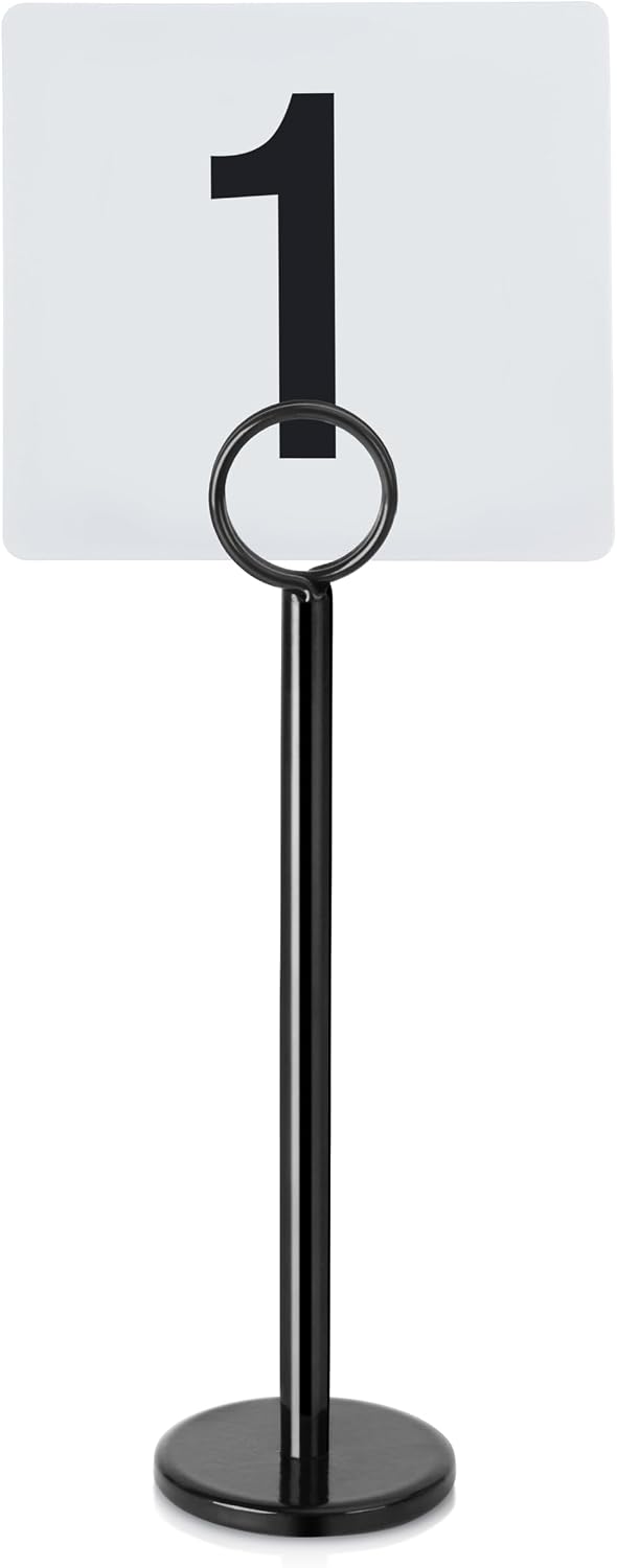 New Star Foodservice Ring Clip Table Card Holders with Number Cards 1-24, 8", Set of 24, Black