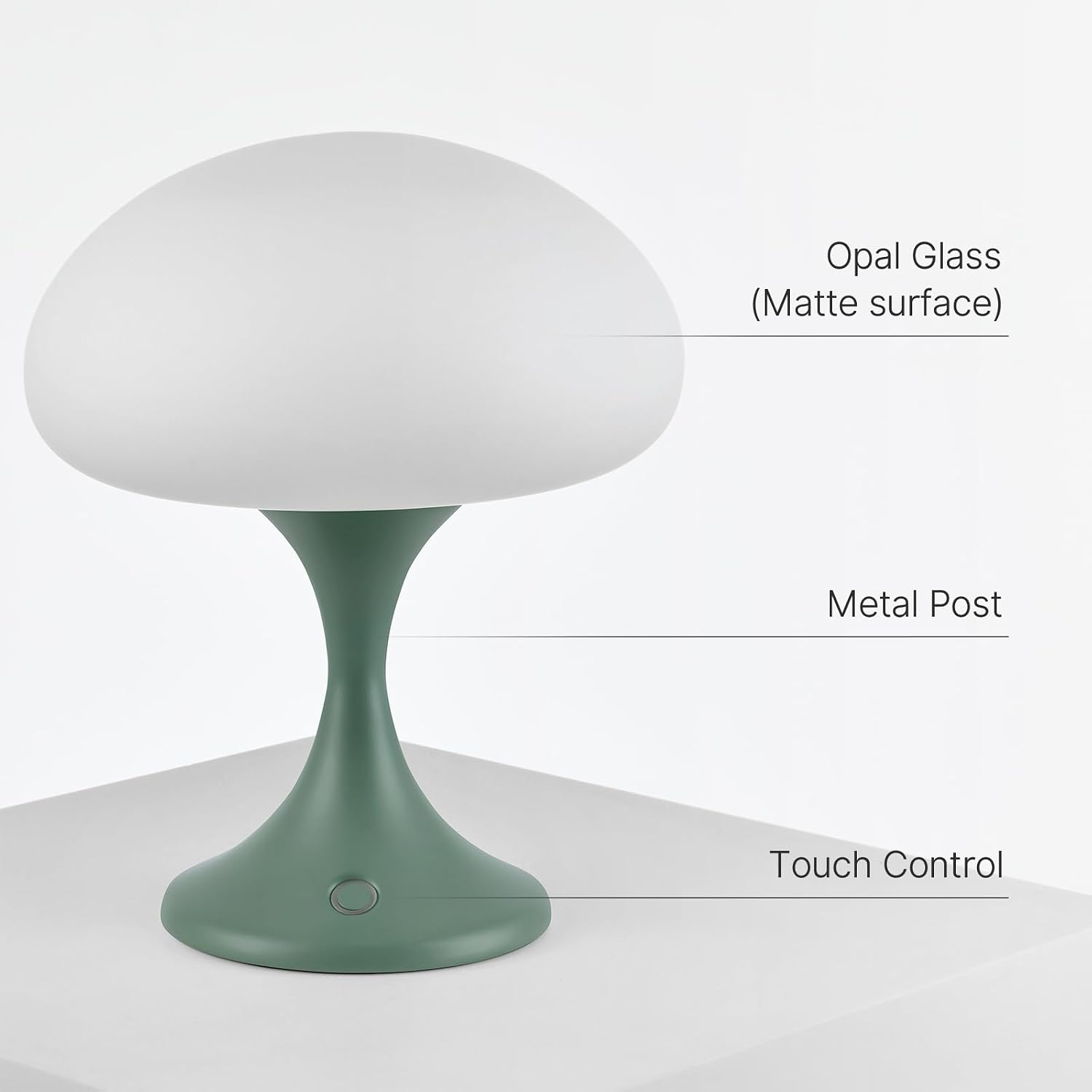 Mushroom Lamp, 5W LED Cordless Rechargeable Table Lamp with Glass Shade, Small Retro Dimmable Touch Light with 3 Color