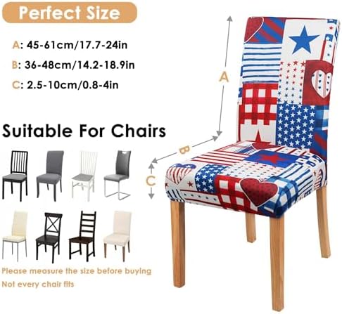 Dining Room Independence Day Chair Covers Set of 6,4th of July Plaid Stitching Dining Chair Cover,Elastic Removable and Washable Dining Chair Cover,Suitable for 4th of July Kitchen Dining Room Decor