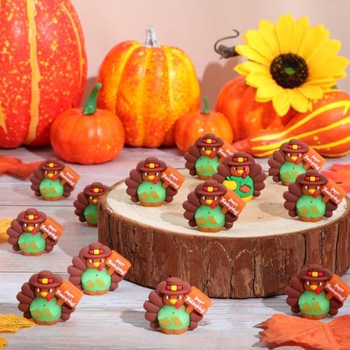 Domensi 30 Pcs Thanksgiving Mini Turkey Glow in Dark Figures Gifts, Sign