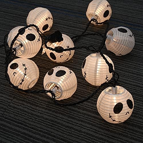 GOOTHY 8.5Ft Halloween Lantern String Lights, 10 White Ghost Nylon Lantern Lights for Holiday Decoration, Connectable Halloween Lanterns Outdoor for Garden, Bedroom, Bar, Party Decor, Waterproof