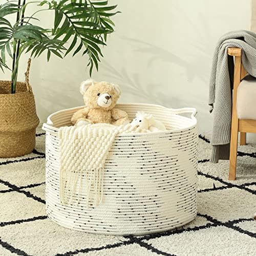 KAKAMAY Large Blanket Basket (20"x13"),Woven Baskets for storage Baby Laundry Hamper，Cotton Rope Blanket Basket for