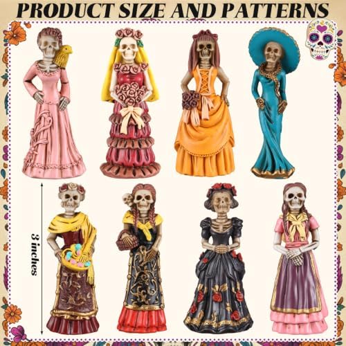 Simgoing 8 Pcs Day of The Dead Figurine Catrina Statue Altar Decoration