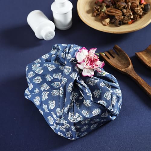 TARAN LIVING Cotton Cloth Napkins Natural Reusable Fall Dinner Napkins Reusable Machine Washable Fabric for Events, Gift, Home Decor - Indigo Blue (Pack of 4), 18x18 Inches