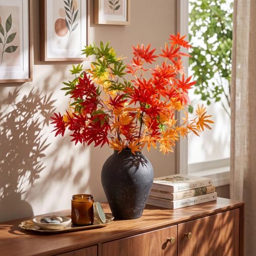 Suncalla 5 Pcs 31" Fall Artificial Japanese Maple Stem, Green Orange