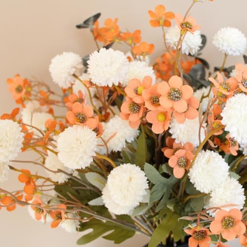 22 Long Stems Faux Silk Flowers, White & Orange Floral Arrangement