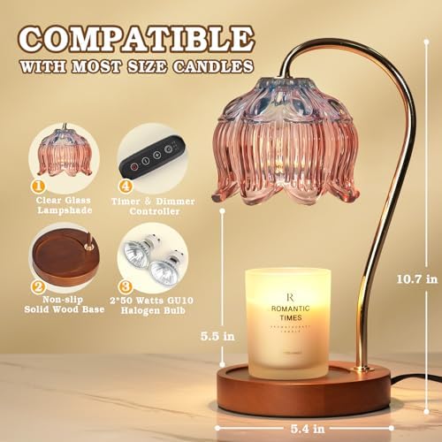 Funistree Flower Candle Warmer Lamp with Timer, Dimmable Candle Lamp Warmer, Christmas Birthday Gifts for Women Mom