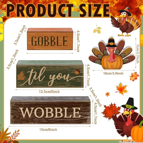 Lineshading 4 Pcs Fall Table Decor Thanksgiving Turkey Wooden Block Signs