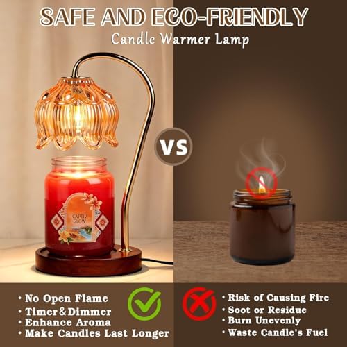 Funistree Flower Candle Warmer Lamp with Timer, Dimmable Candle Lamp Warmer, Christmas Birthday Gifts for Women Mom