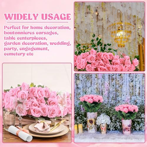 36 Pcs Silk Pink Rose Bouquet Bridal Artificial Flowers Mother Day