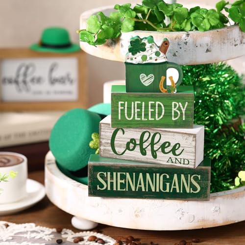 Moucuny 4 Pcs Wooden Tiered Tray Decor Irish Farmhouse Table Sign Coffee