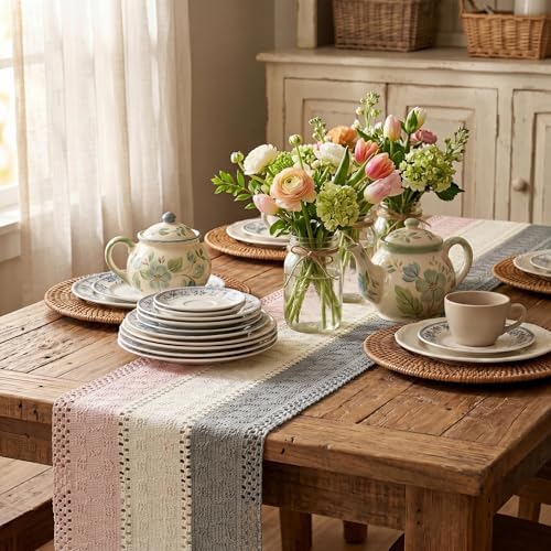 Artoid Mode Grey Beige Pink Farmhouse Rustic Table Runner 12x48 Inch